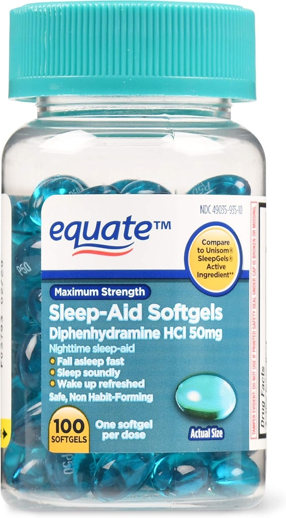 等しい最高の強さの睡眠援助のSoftgels、50のmg、100の計算