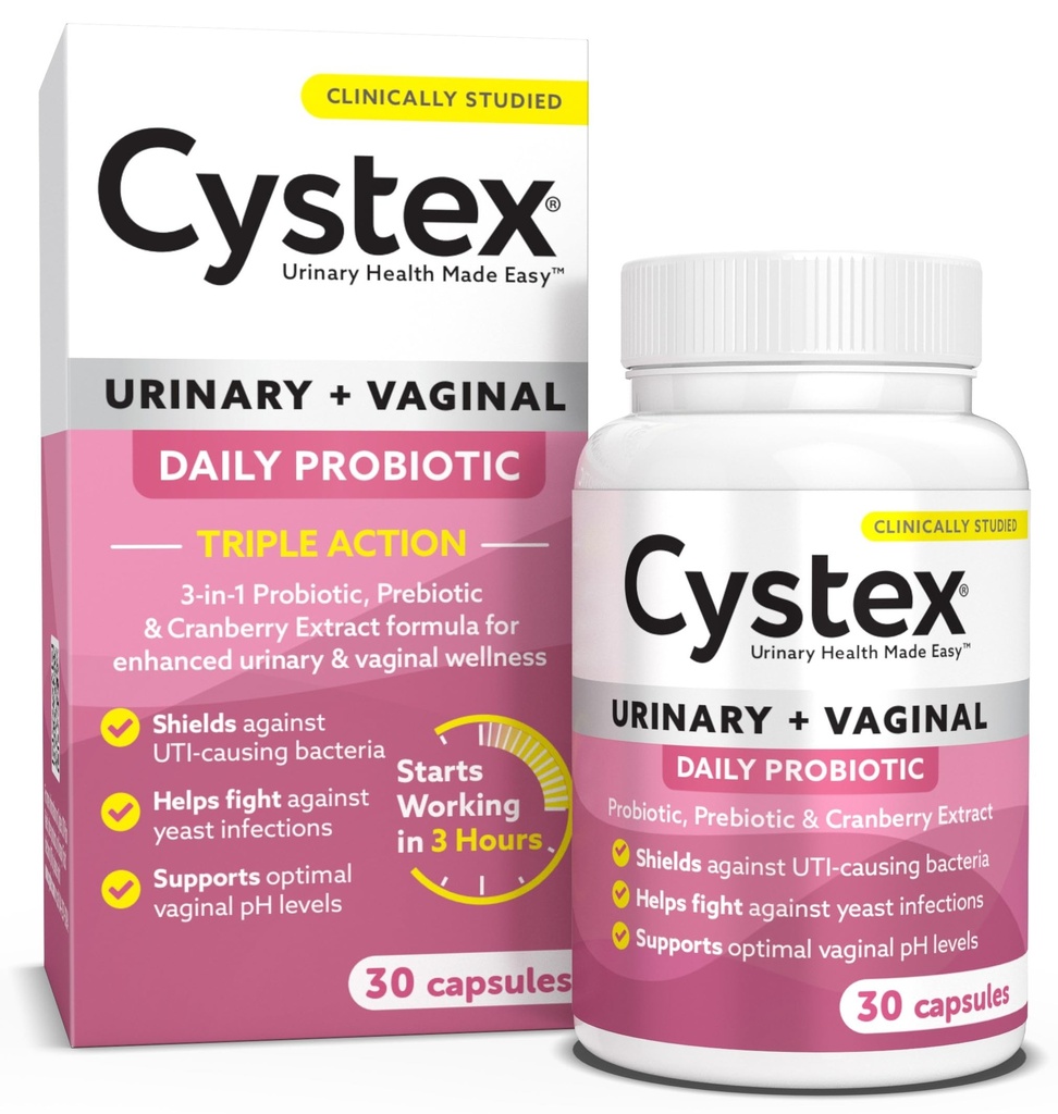 Cystex 3-in-1 女性のための尿路プロバイオティック - プレバイオティクス、プロバイオティクス、クランベリーとUTI&イースト感染症サポート - 腟pH&フローラバランスをサポート - 30カプセル