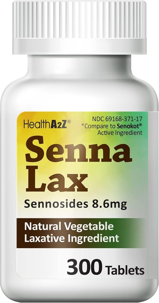 HealthA2Z® Senna Laxative | 300 Count | Sennosides 8.6mg | Natural Vegetable | Laxative Ingredients | Overnight Relief | Bowel Movement | Relief from Constipation