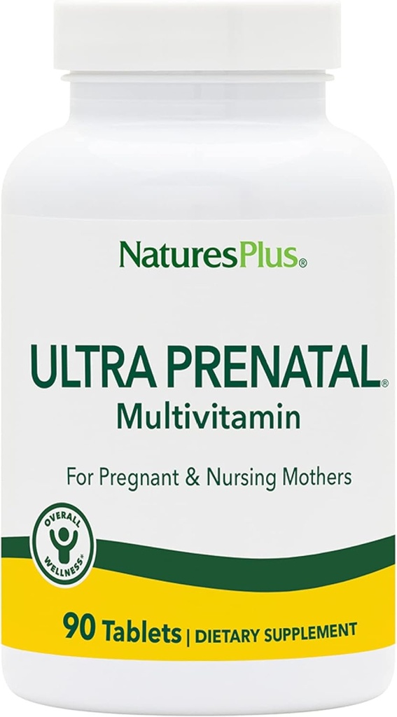 NaturesPlus Ultra Prenatal Multivitamin - 800 mcg Folate、90 ベジタリアン タブレット - アイアン、イオダイン、カルシウム&Bコンプレックス ビタミン - グルテンフリー - 45 サービング