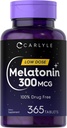 Carlyle Melatonin 300mcg | 365錠 | 低用量 | ベジタリアン・非GMO・グルテンフリー対応商品