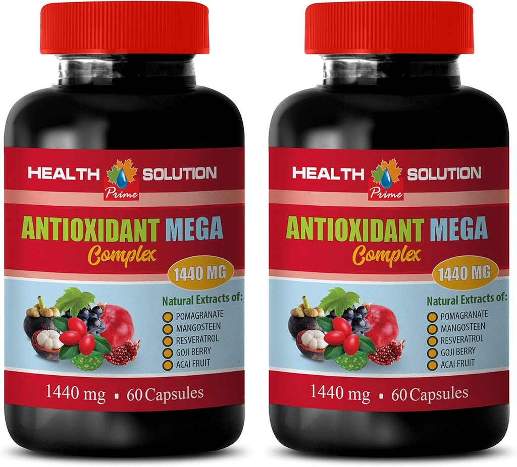 抗酸化複合サプリメント - ANTIOXIDANT MEGA COMPLEX 1440 MG - マンゴスチン抽出物、抗酸化栄養補助食品、クランベリーザクロマンゴスチン、デトックス、クレンジング2ボトル120カプセル
