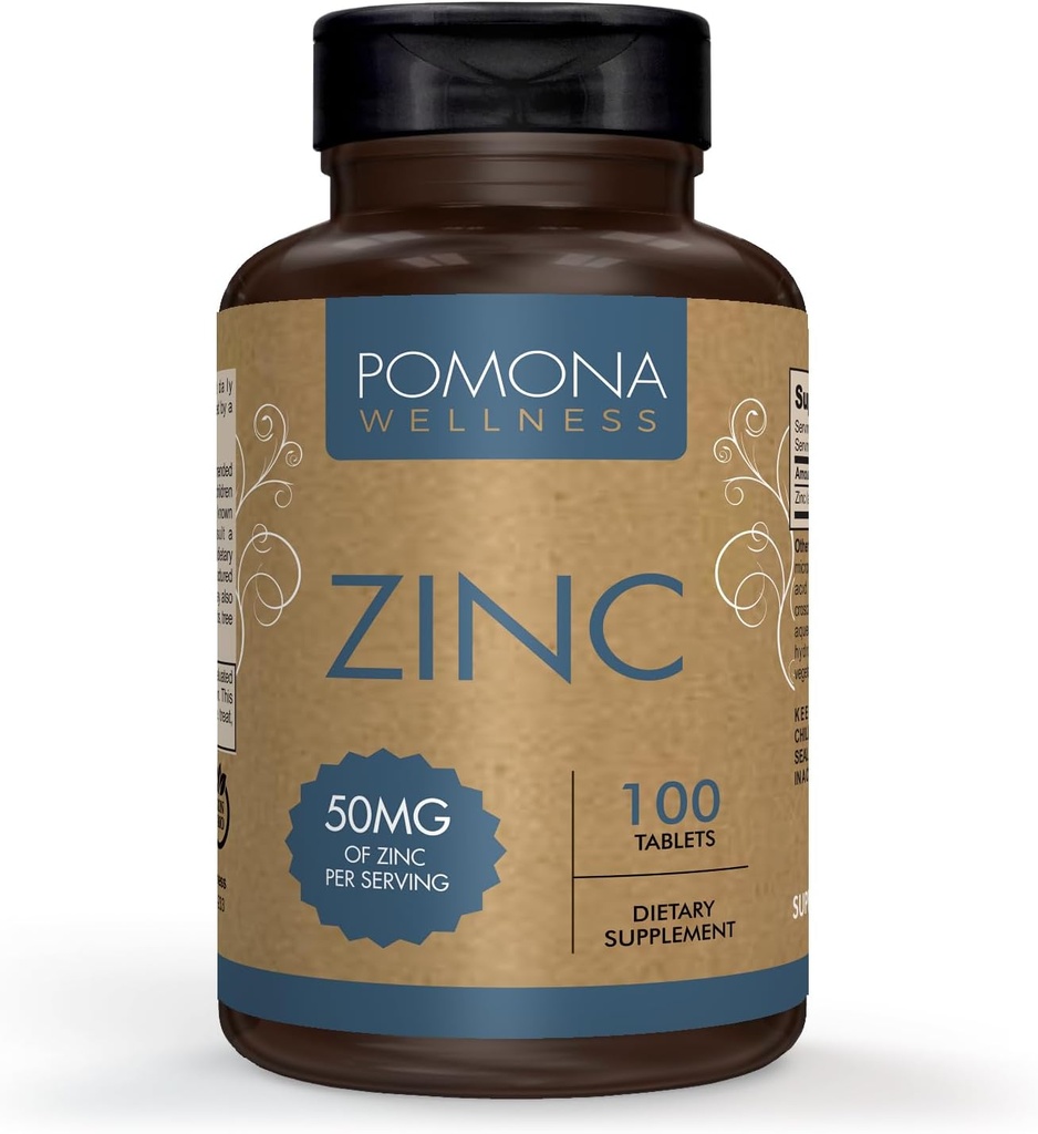大人のためのポモナウェルネス亜鉛サプリメント, 50mg, 皮膚の健康と免疫サポート, 簡単にスワロー, 抗酸化と全体的な健康のために, ビーガン, 非GMO, 100錠