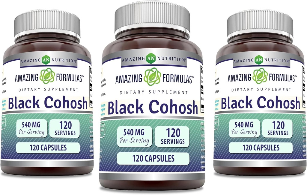アメイジングフォーミュラ ブラックコホッシュ 540mg 120カプセルサプリメント | 非GMO | グルテンフリー | アメリカ製 (3パック)