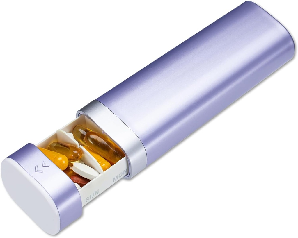 Betife Weeklyピルオーガナイザー7日、デイリーピルボックス、トラベルピルケース、ビタミン、医薬品、サプリメント、ピルオーガナイザー(紫)を保持するためのかわいいピルホルダー