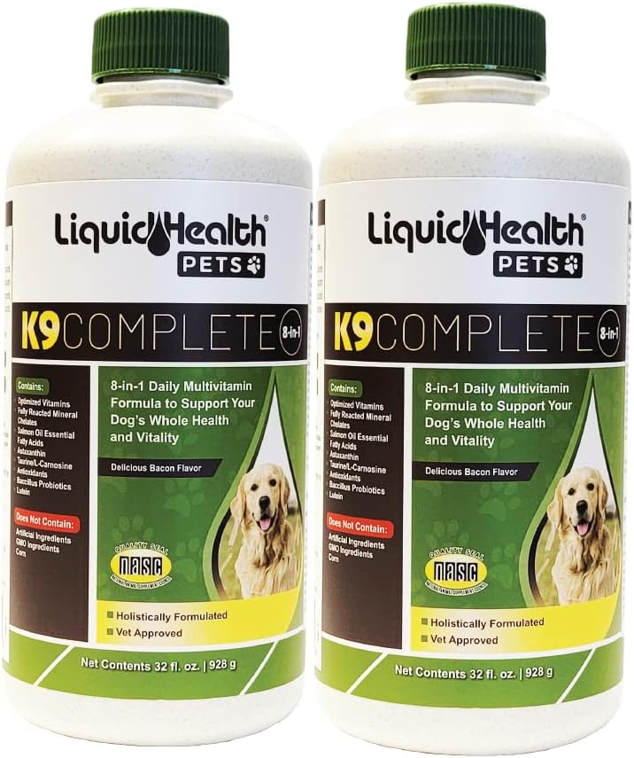 LIQUIDHEALTH Pets K9 Complete 8-in-1 Liquid Multivitamin for Adult Senior Dogs & Puppies, All in One Complete Formula Canine Vitamins for Skin & Coat, Joint Health, Immune Support - USA Made (2 Pack)