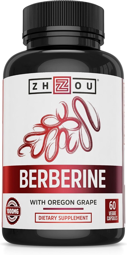 オレゴン・グレープとZhou Berberine - 女性&男性、腸の健康、代謝機能、カプセルごとのベルベリン1000mg - 60ベジタリアンカプセル(パッケージ1)
