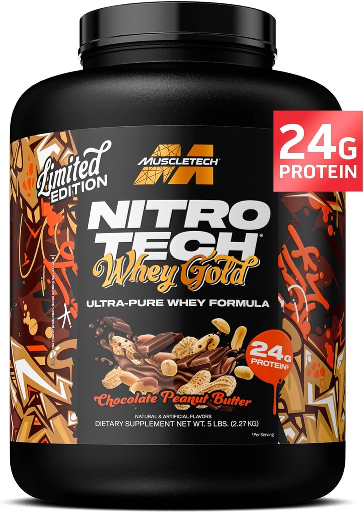 MuscleTech Whey Protein Powder(チョコレートピーナツバター、5LB) - Nitro Tech Whey Protein Isolate Smoothie Mix for Lean Muscle & Fast Recovery - 24g of Whey Gold Protein for Women & Men - Gluten-Free