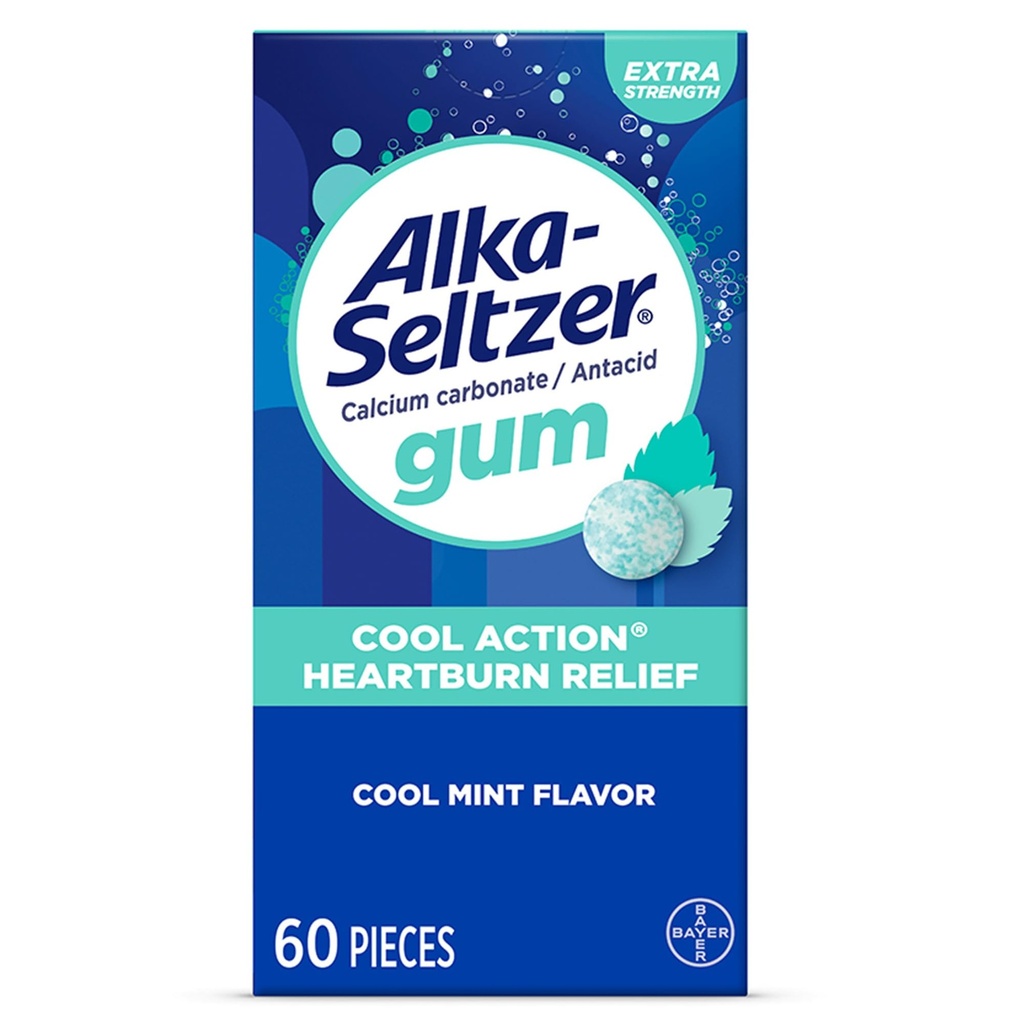 Alka-Seltzerクールアクションハートバーンリリーフガム、余分な強さアンタシーガム、酸の消化とアップセット胃リリーフ、チャーキーな味、クールミントフレーバー、60カウント