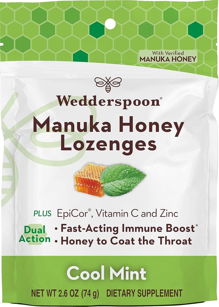 Wedderspoon Manuka 蜂蜜 免疫 ロゼンジ, クールミント, 2.6 Oz (パッケージ 1), 本物ニュージーランドハニー, 2 時間以内のブースト免疫