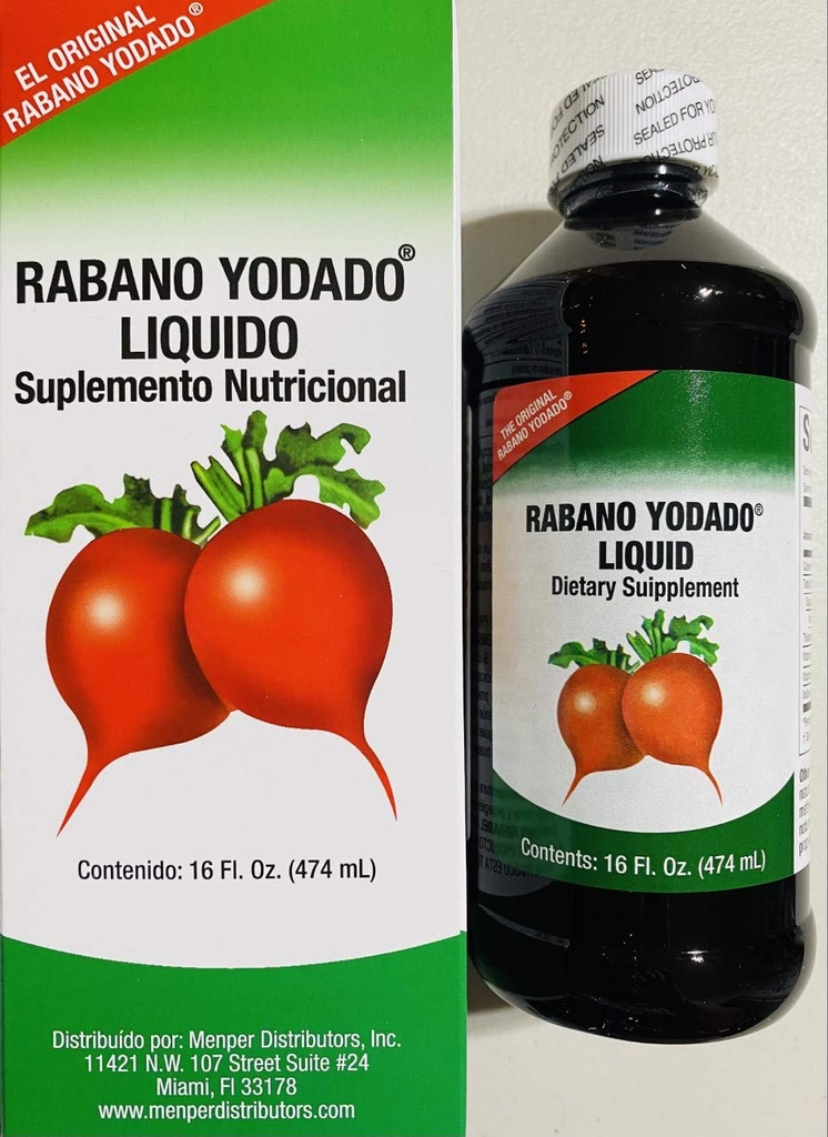 Rabano Yodado Liquid 16 Fl Oz. - Bonus Size - Supplement Vitamin B12, B6 and Thiamin (1 Month Supply)
