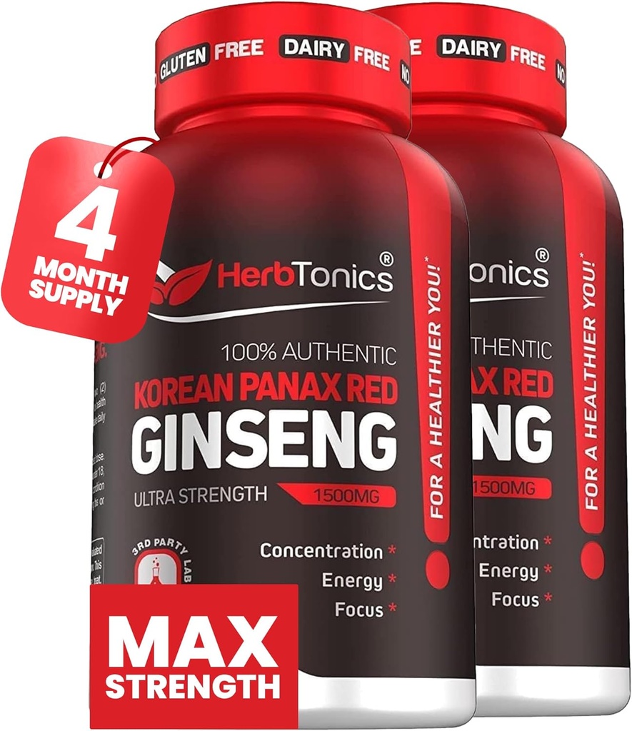 ヘルブトニック韓国赤パナックスGinseng 1500mg - ピーク性能のためのエネルギーサプリメント, 焦点 & 死亡率 - 高い効力のGinsengの根エキス - 240 ビーガンカプセル