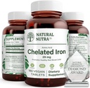 Natural Nutra Chelated Iron Supplement for Men & Women, Nails Health, Promotes Optimal Absorption, Helps Enhance Iron Level, Maintain Body Fulid, Help to Improves Hair Growth, Skin Health, 180 Tablets