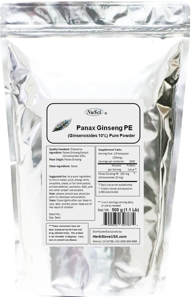 PanaxのGinsengのエキスの粉、標準化された10%のGinsenosides、エネルギー及びVitality (500のグラム(1.1のlb)))