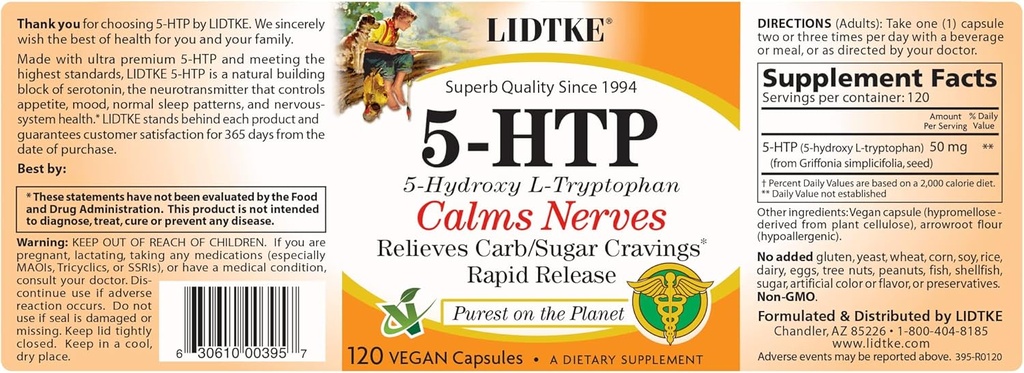Lidtke 5-HTP 120カプセル栄養補助食品