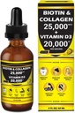 Nature Manu-Premium 25,000mcg 液体ビオチン&コラージュ+20,000iu ビタミンD3オールインワンウェルネスデイリードロップ。健康な肌、より強い爪、髪の成長をサポートします。 おいしいイチゴ味 - 2FL OZ / 60 ML