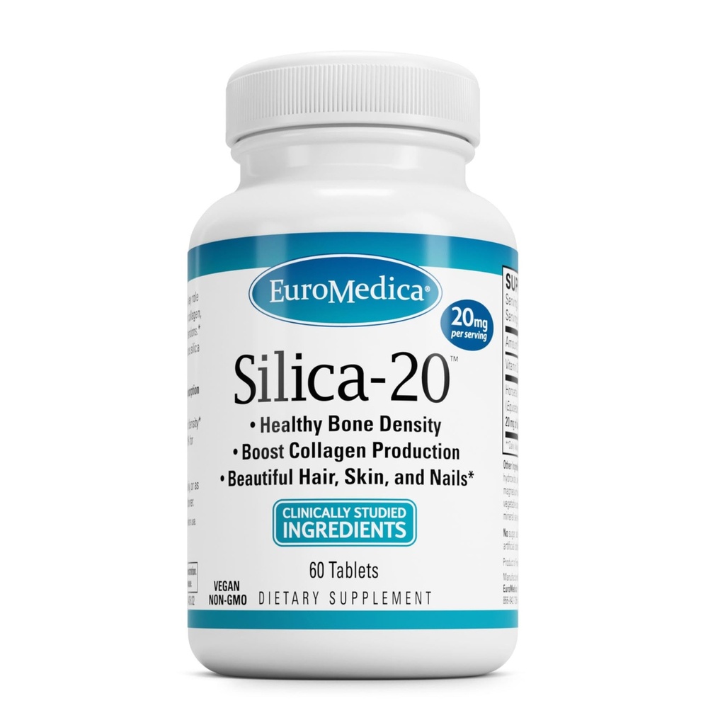 EuroMedica Silica-20 - サプリメントは骨構造とコラージュ生産をサポート - 強力な歯と健康な骨密度サポート - エイドヘア、皮膚&爪の健康 - 60錠(30のサービング)