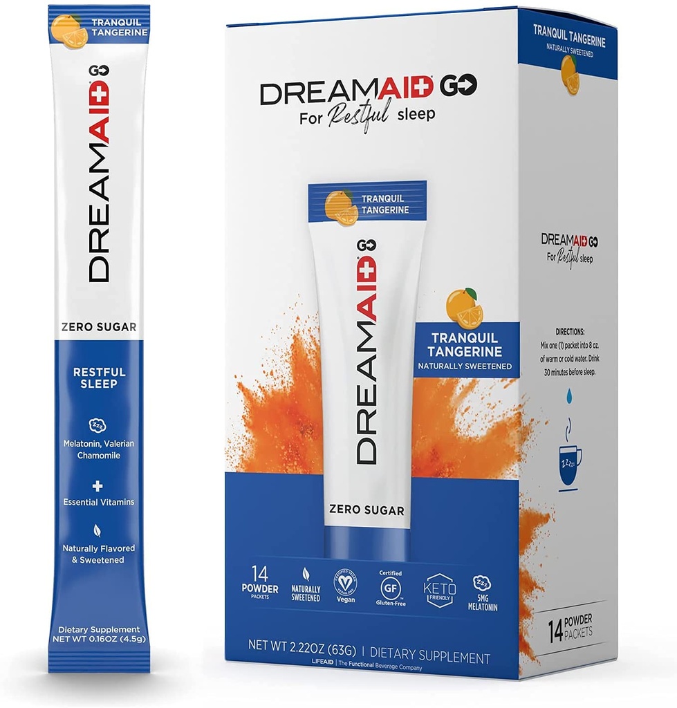 睡眠補助ドリンクミックス、DreamAid、Melatonin、Chamomile - 大人の秋の眠りのより速く、睡眠の長くそして感じの若返り、ゼロ砂糖&ケトフレンドリー、14のサービング(パッケージ1)