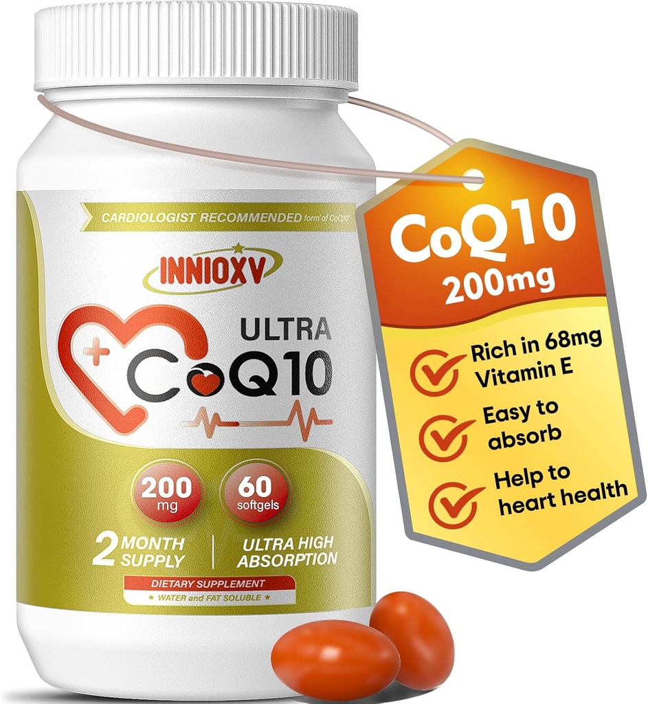 CoQ10 200mgのSoftgels - 心臓の健康、細胞エネルギーおよび酸化防止サポートのための高吸収の補酵素Q10 - 60のSoftgels