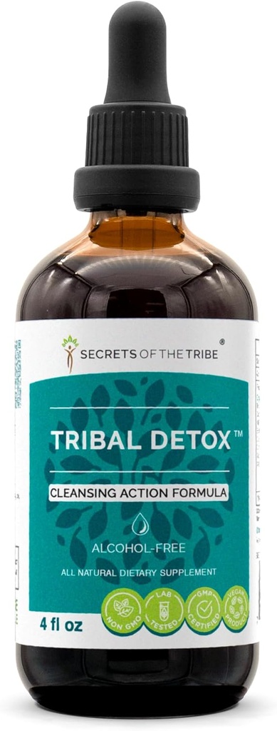 Tribal Detoxの草のエキス、アルコール・フリーのグリセライトチン酸塩、Turmeric、Dandelion、ミルクのアザミ、Burdock、Clavers、Cranberry、Goldenrodの緑茶清潔になる行為の方式(4つのFL OZ)