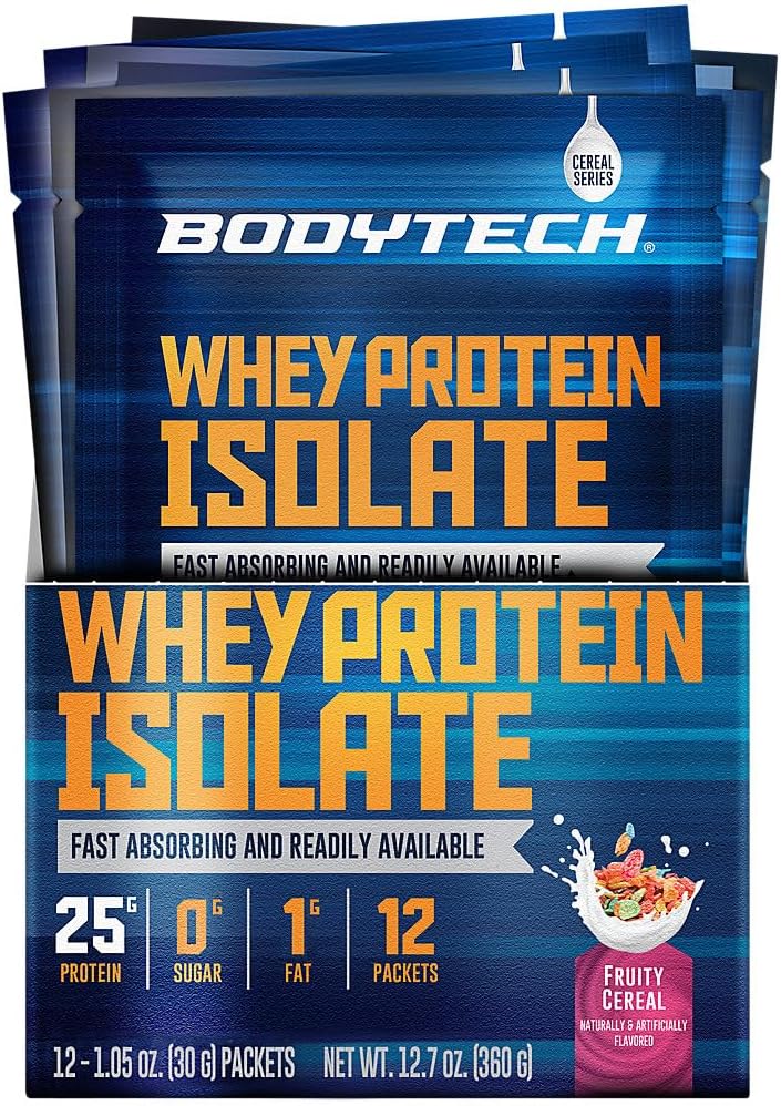 BODYTECH Whey の蛋白質の隔離の粉 - フルーツの穀物(Twelve 1.04 oz。 パケット)
