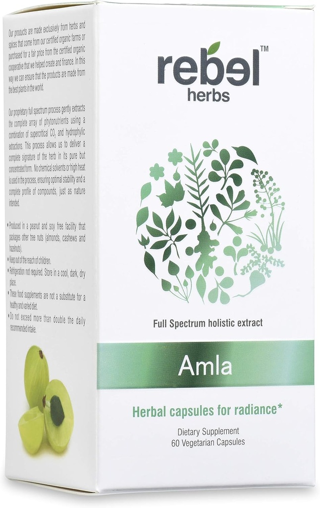 Rebel Herbs Amlaカプセル(アマラキ) - 免疫サポート、ビーガン、グルテンフリー、アーユルヴェーダ、抗酸化剤、認定有機アムラ