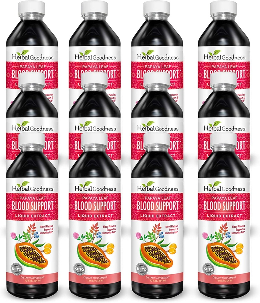 Papaya 葉血サポート 液体 - 15X 強度 - Papaya 葉エキス - 健康な血小板、血清、消化、パパイヤ酵素 - 12(12oz) ボトル 液体 - ハーブ グッズ - アメリカ製