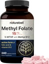 NatureBell L Methylfolate 15mg、240 Veggie Capsules | メチルB12 1,000mcgの5-MTHF | エネルギー・認知サポートのための高い効力の二重行為、活動的な葉酸–メチルの葉酸塩の補足
