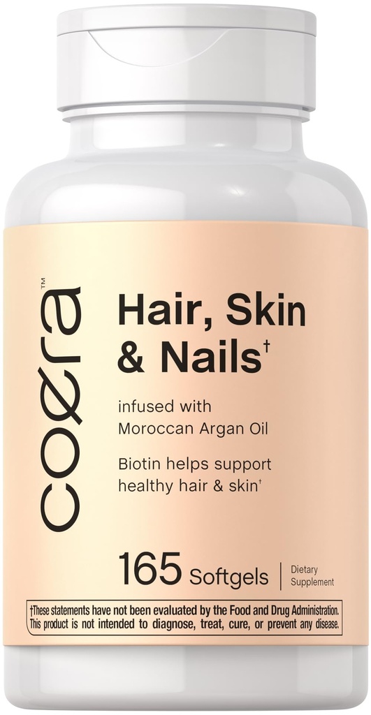 Coera Hair, Skin and Nails Vitamins | 165 Softgels | バイオチン、コラージュ、モロッコのアーガンオイルで | 非GMO&グルテンフリーサプリメント 男性と女性