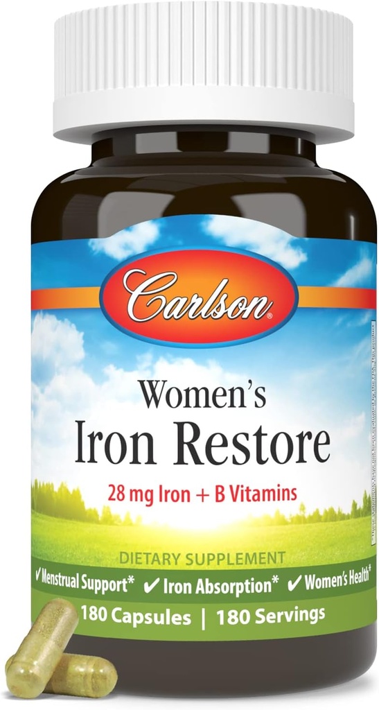 Carlson - 女性の鉄の復元、28のmgの鉄+ Bのビタミン、月経サポート、鉄の吸収及び女性の健康、180のカプセル