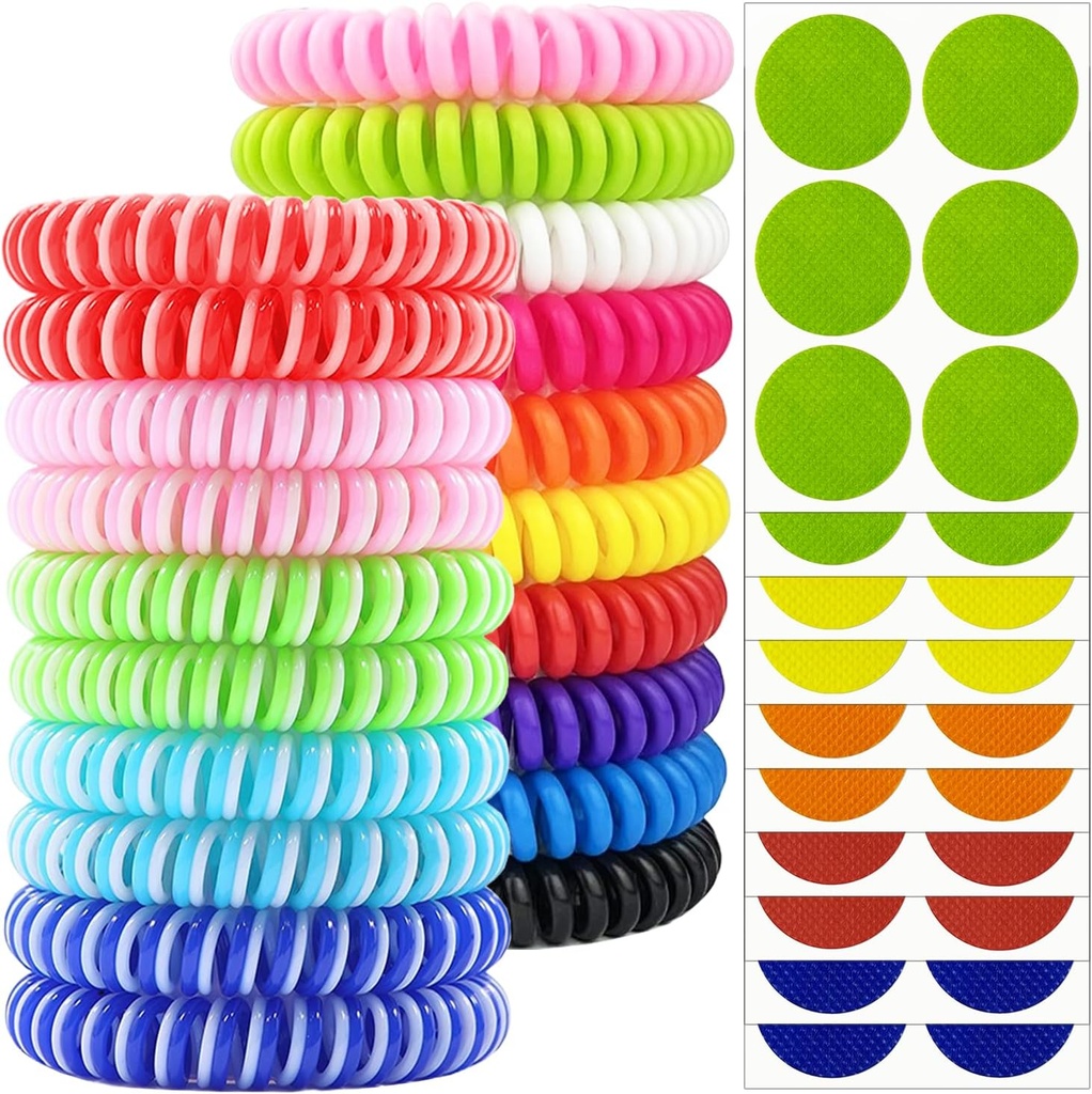 Mosquito Repellent Bracelets 20 Pack, Individually Wrapped Mosquito Repellent Bands with 60 Pcs Mosquito Repellent Stickers Patches, DEET Free Insect Bug Repellent Wristbands for Adults Kids
