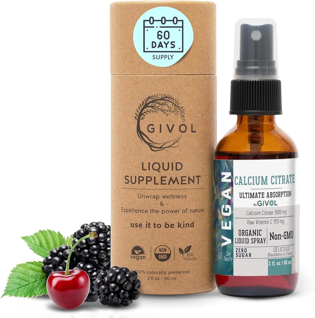 液体カルシウムは最適吸収のための1000mg及び未加工ビタミンC 150mgの液体のスプレーの霧、野生のチェリー及びBlackBerryの味、カルシウム補足、非GMOのグルテンフリー、砂糖なしの2oz (60ml)を満たします