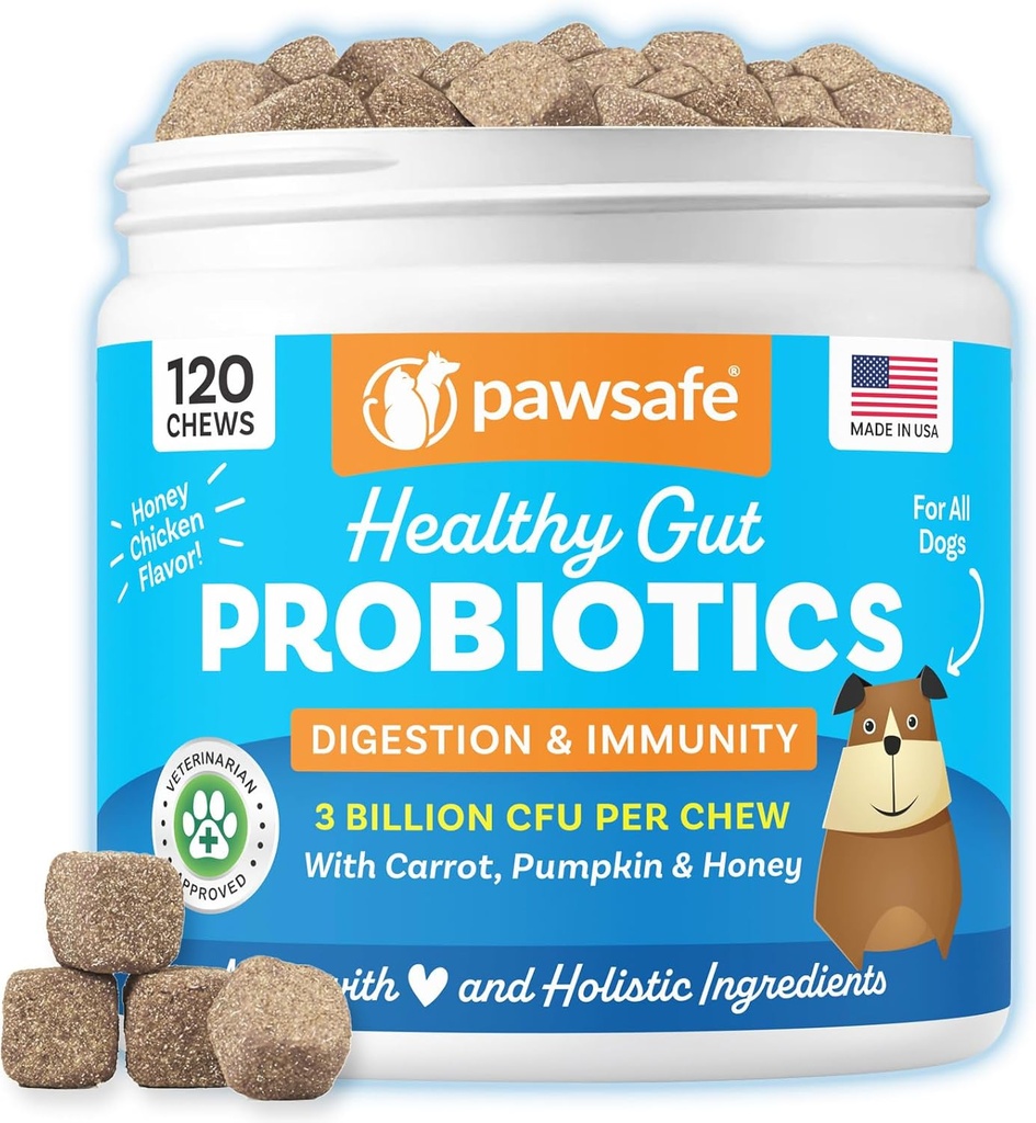 Dog Probiotics, Honey Chicken Flavor, 120 Soft Chews for Digestive & Gut Health, Immune Support Supplement, Gas Relief, Anti-Diarrhea, Helps with Allergies, Upset Stomachs, Yeast and Itchy Skin