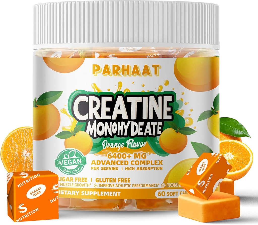 クレアチンの Monohydrate の咀嚼のコンプレックス 男性及び女性のための 6400mg -高度の方式 W/L タウリン + ビタミン B12 の砂糖の自由なChewable 補足、60 のオレンジ Softchews