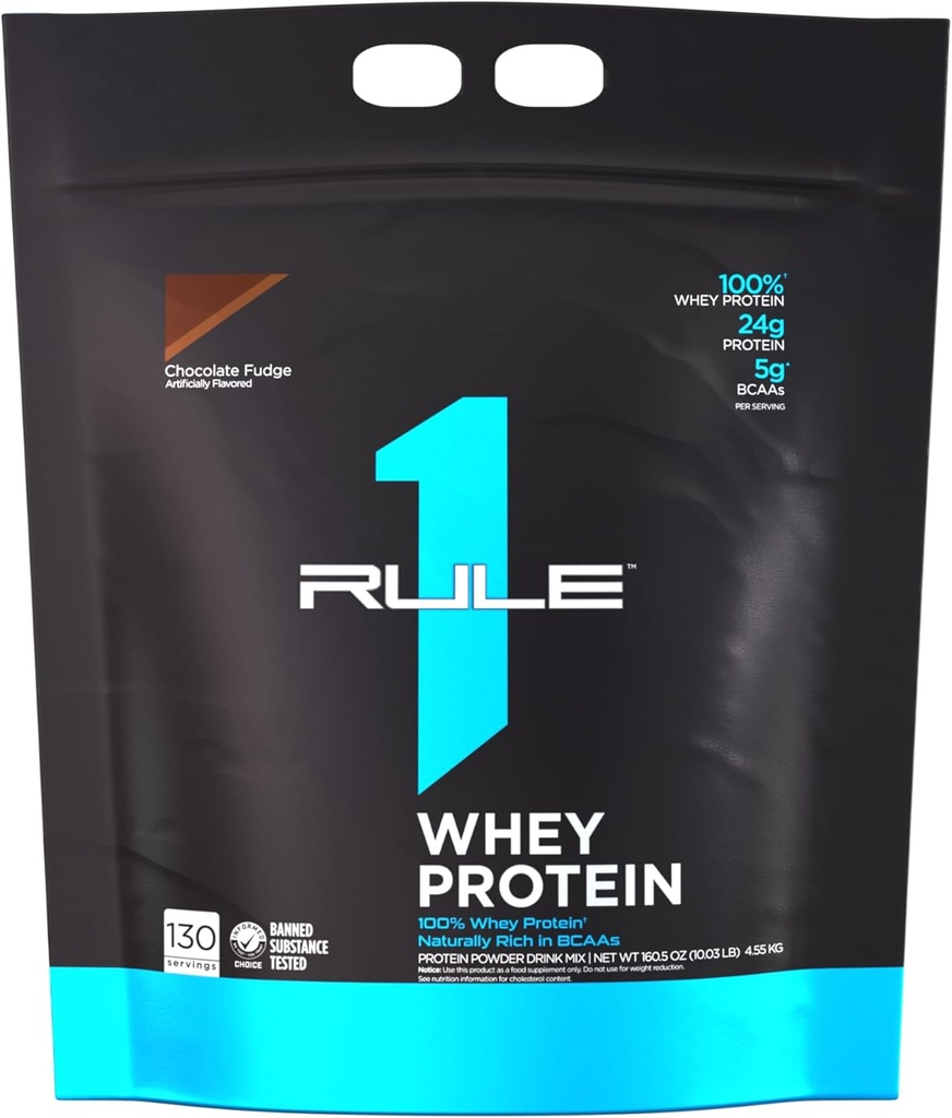 Rule 1 Whey Protein – 24g Fast-Acting Protein from All-Whey Sources with Naturally Occurring EAAs & BCAAs for Workout Recovery or Anytime Use (10 Pounds*, Chocolate Fudge)