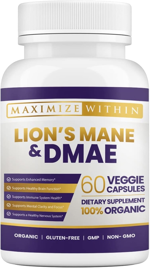 Maximum Slim Lion's Mane & DMAE Capsules: Enhance Memory, Boost Mental Clarity, and Sharpen Focus - 60 Capsules for Maximum Cognitive Support