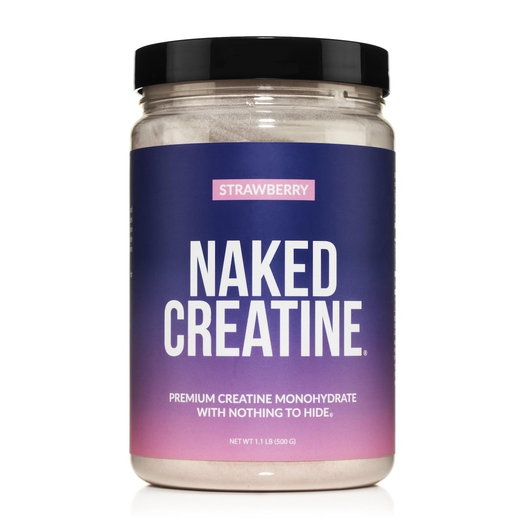 NAKEDクレアチン - いちご風味のクレアチンモノハイド - 本物のイチゴパウダー、添加物なし、筋肉の成長、ビーガン、非GMO、グルテンフリー、大豆フリー - 45 サービング