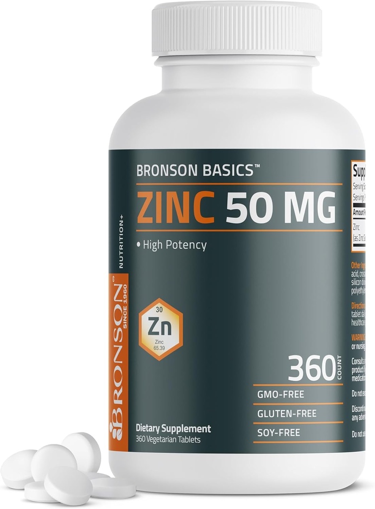 Bronson Zinc 50 MG High Potency One Year Supply Supports Immune, Antioxidant & Skin Health - Non-GMO, 360 Vegetarian Tablets