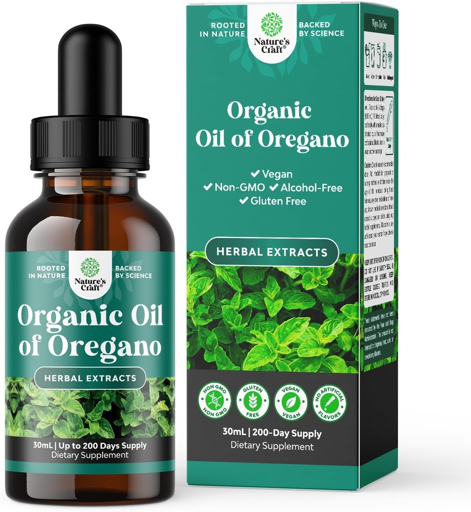 Organic Oregano Oil Drops - Super Concentrated Liquid Oil of Oregano with Carvacrol 60% for Digestion & Immune Support - Liquid Herbal Extract Tincture for Immune Strength & Healthy Intestines - 30 mL