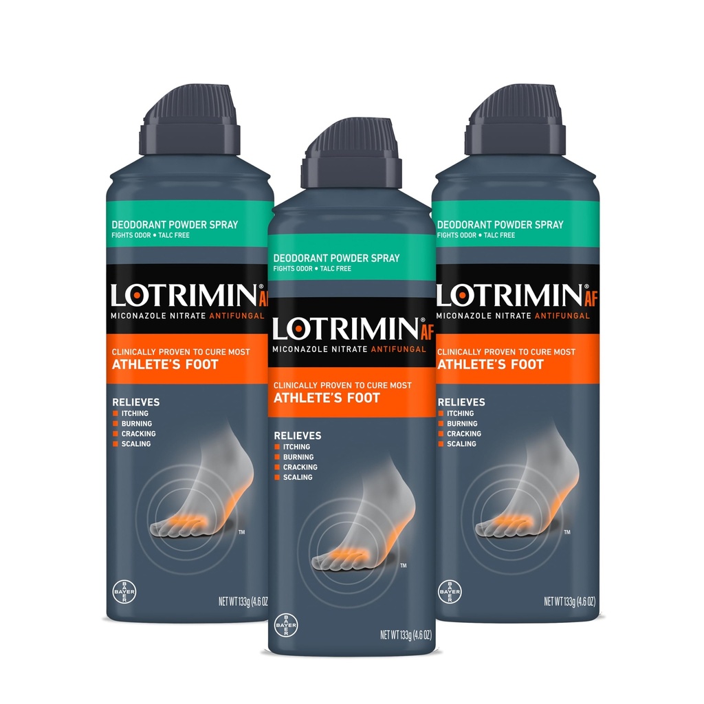 LotriminはMiconazole Nitrate 2%、4.6のoz (パッキング3)が付いているDeodorantの粉のスプレーを薬しました