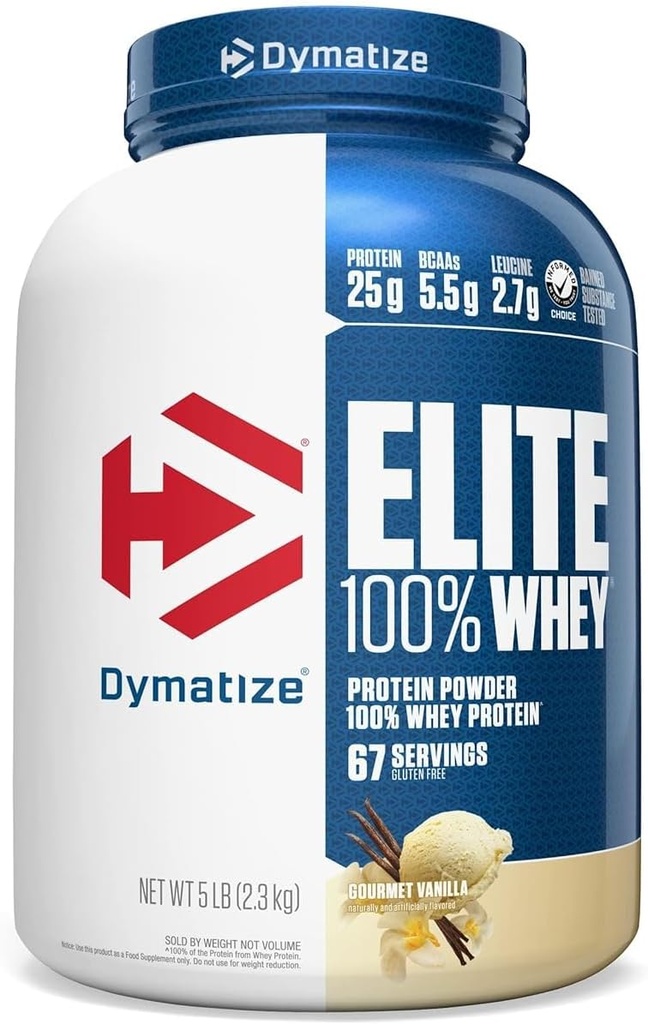 Dymatize エリート 100% の乳清蛋白質の粉、バニラ、蛋白質、5.5g BCAAs、より少しより 140 Cal.、グルテンフリー、2g 炭水化物、2g 砂糖、3g 脂肪(67 のサービング)
