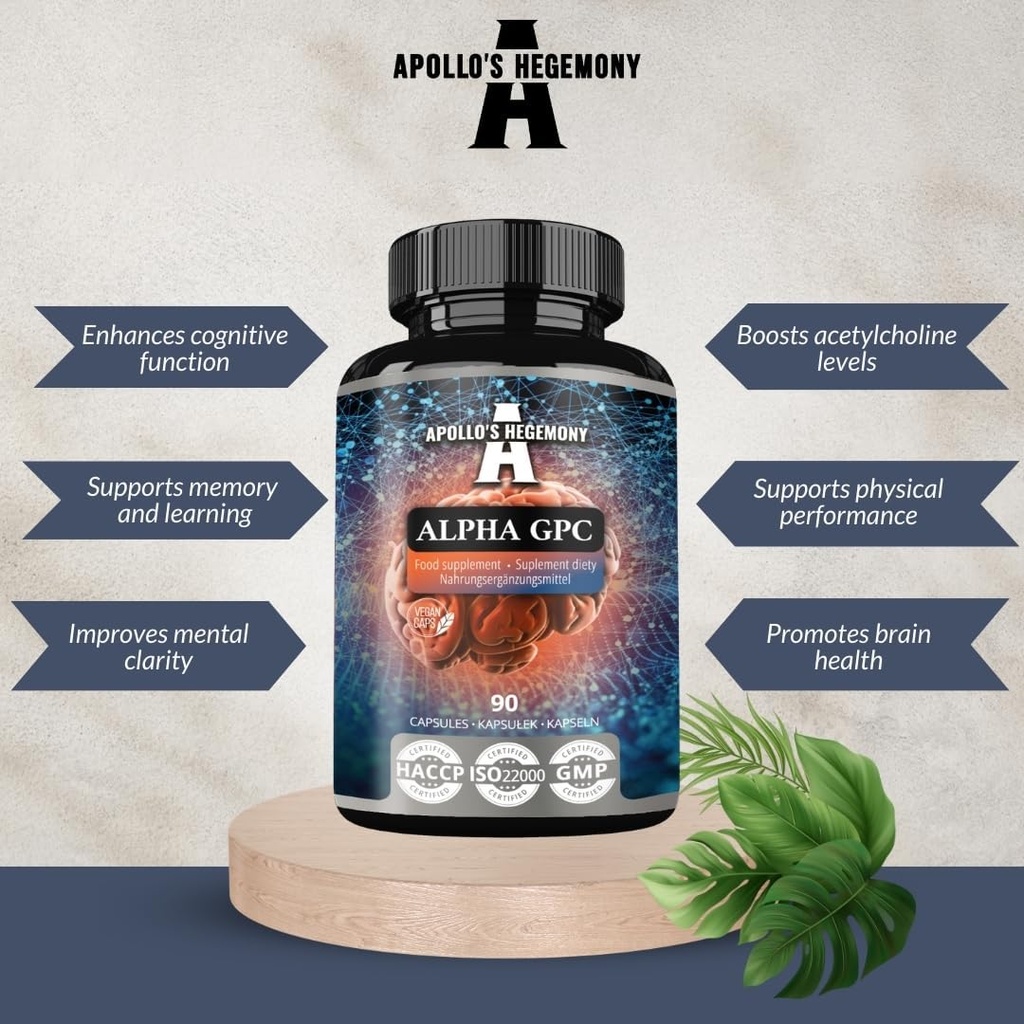 毎日の線量ごとのAPOLLOのHEGEMONYアルファGPC 600mg - 90のビーガンコリンのカプセル- 99%のコリンのAlfoscerateのサプリメント-リピッドコリン-記憶および集中のカプセル