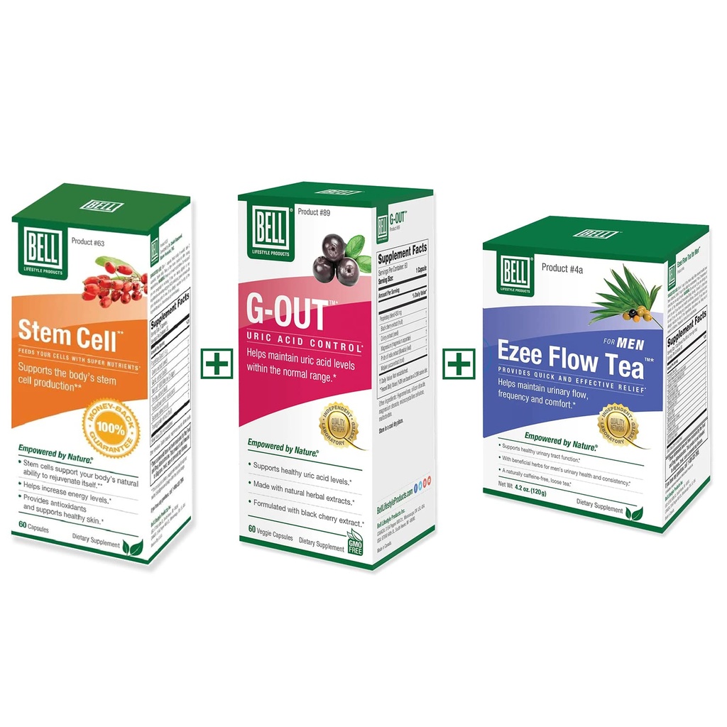 Bell Bundle – Ezee Flow Urinary Support Tea for Men, Stem Cell Supplements, & G-Out Uric Acid Cleanse – 25 Years Around The World, Sold Directly by The Manufacturer