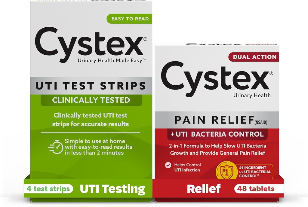 Cystexの尿路感染症(UTI)テスト ストリップ+痛みの軽減:4テスト ストリップ及び48カプセルの痛みの軽減の薬