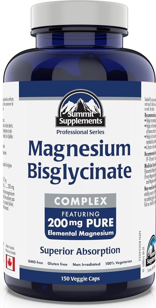 Summit Supplements - Magnesium Bisglycinate Complex 200 mg, 150 Veggie Caps - Helps in The Development and Maintenance of Bones and Teeth - Maintain Proper Muscle Function & Helps in Tissue Formation