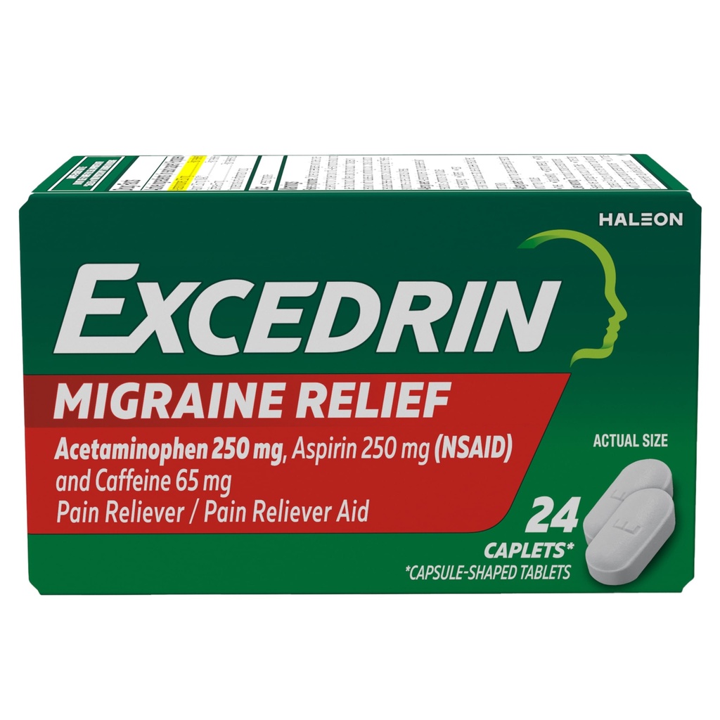 ミグライン症状、アセトアミノフェン250mg、アスピリン250mg、カフェイン65mg、痛みリバー、24カウントのためのエキセドリンミグレイン救済カプレット