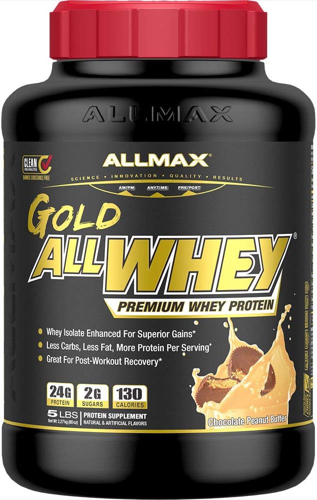 オールマックスゴールドALLWHEY、チョコレートピーナッツバター - 5ポンド - タンパク質Per Scoopの24グラム - グルテンフリー、低炭水化物&低砂糖 - 約71のサービング