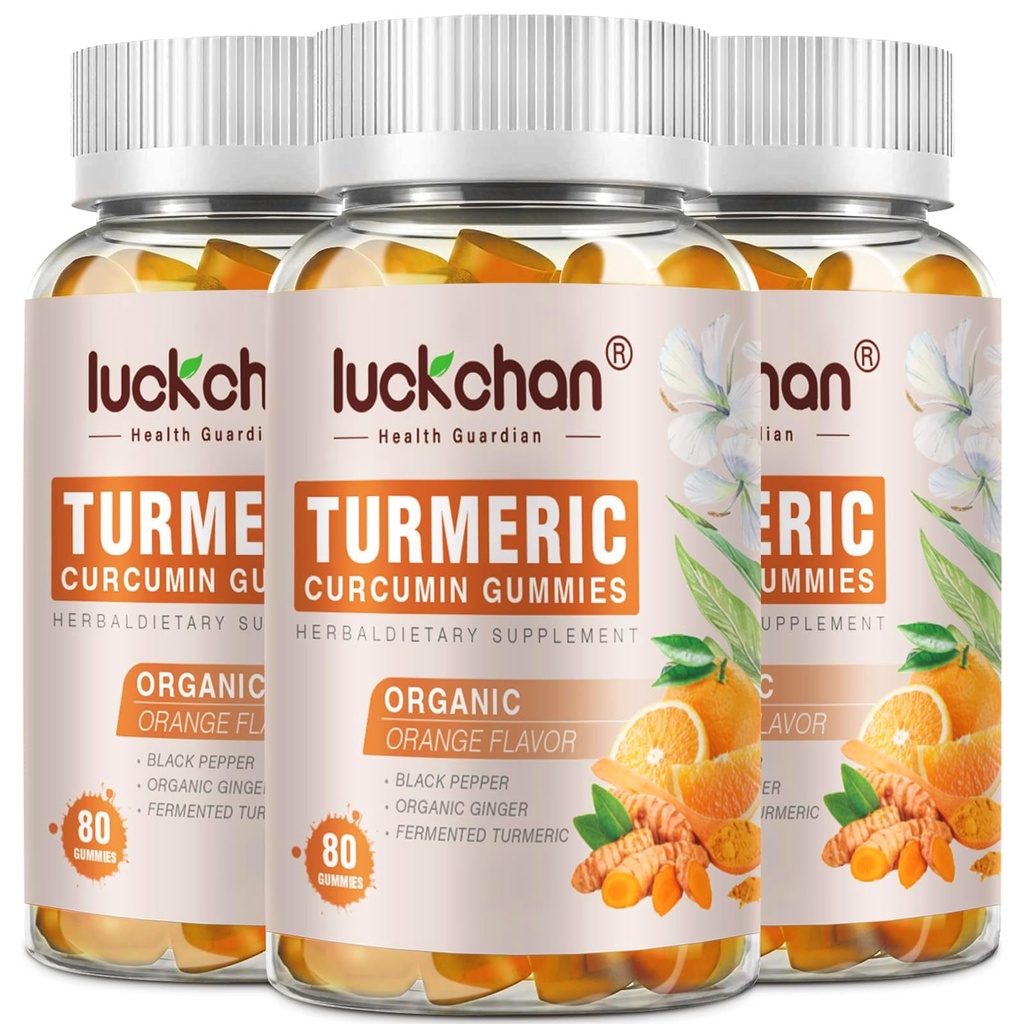 大人と子供のためのジンジャー&ブラックペッパーハーブサプリメント-240カウント、2400mg - Tumeric Gummy Supplementsビーガン、オーガニック、ゼラチンフリー3パック