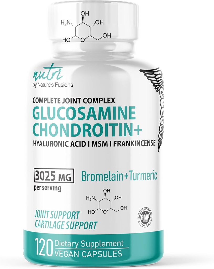 Nature's Fusions Glucosamine Chondroitin MSM Turmeric Boswellia - Joint Support Supplement - 120 Capsules - Chondroitin Sulfate Capsules - with Hyaluronic Acid - Supports Healthy Bones