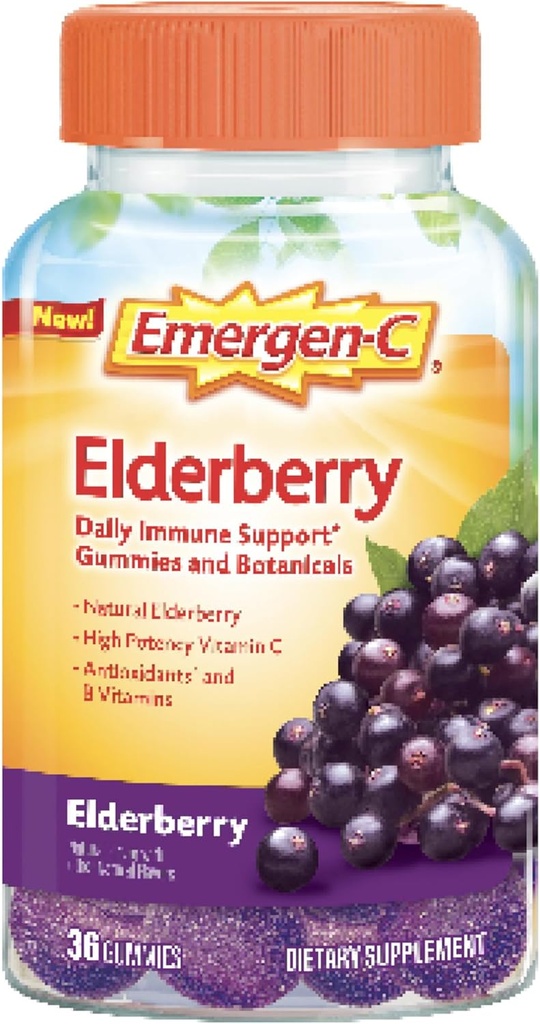 Emergen-C Elderberry Gummies、Elderberry Immuneサポートナチュラルフレーバー、高効力ビタミンC、学校エッセンシャルに戻る - 36カウント